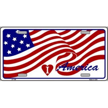 I Love America Flag Metal License Plate